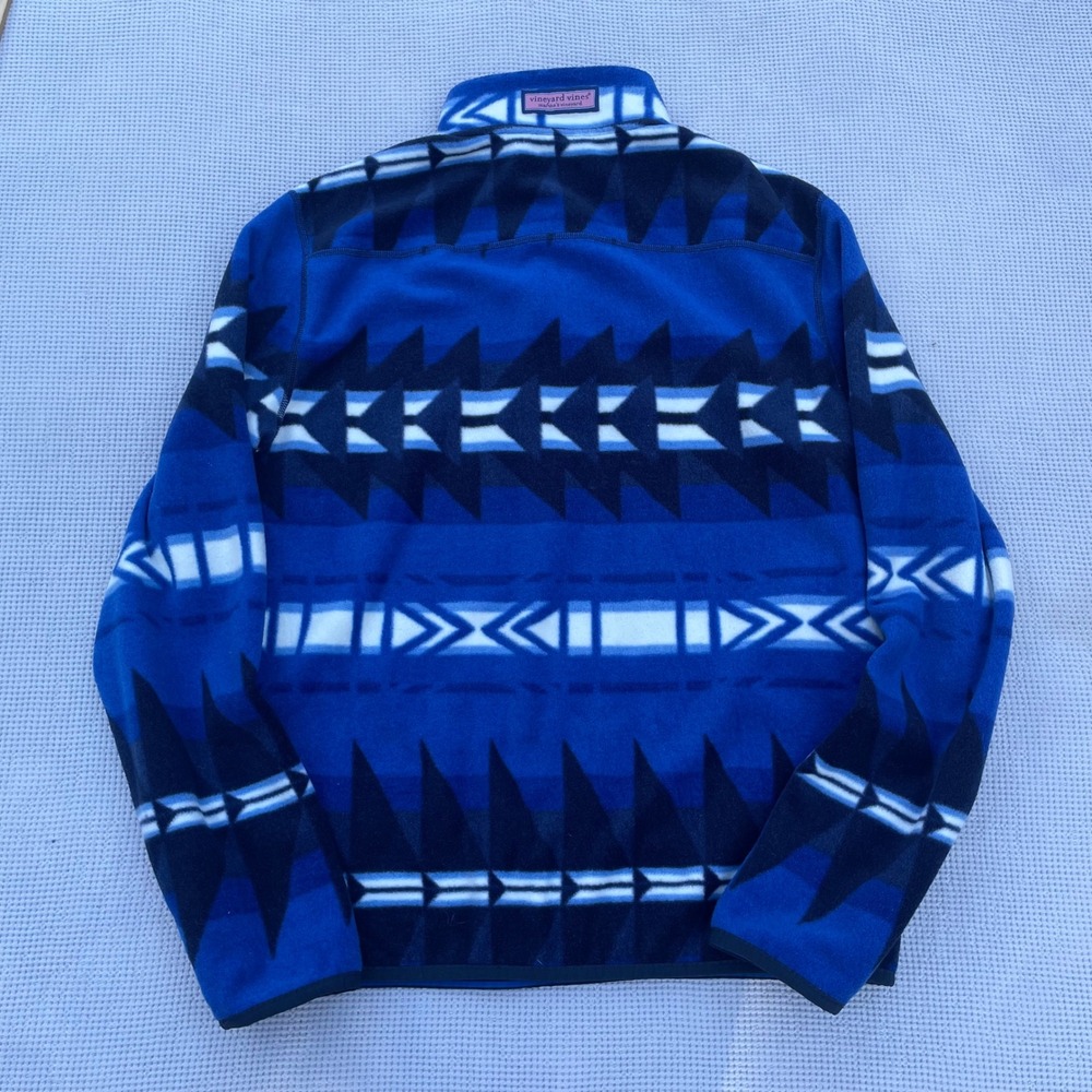 Vineyard Vines Mens XS Shep Fleece Pullover Aztec Blue Geometric Snap Mock - Picture 3 of 7